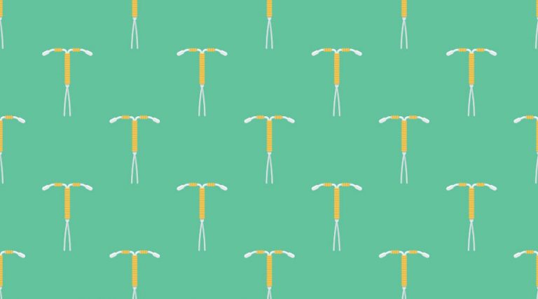 Digital drawing of IUDs on a green background